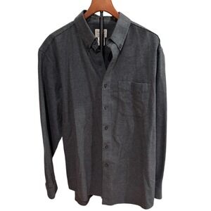 LL Bean Mens Traditional Fit Cotton EUC Houndstooth Button Down Shirt Grey Large